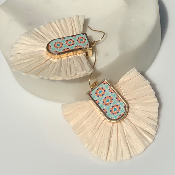 Jewelry - 3/$25 Mosaic raffia fringe earrings! Gorgeous!